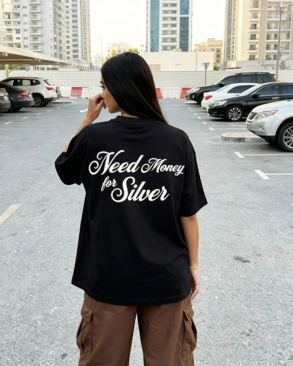 Need Money for Silver Oversized T-shirt